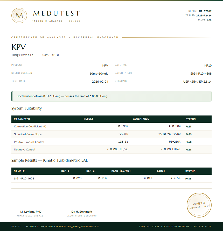 KPV Endotoxin report by Medutest