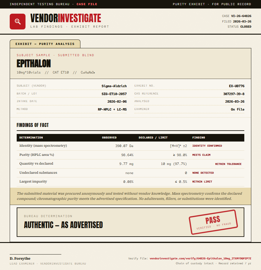 Epithalon Purity (HPLC) report by VendorInvestigate